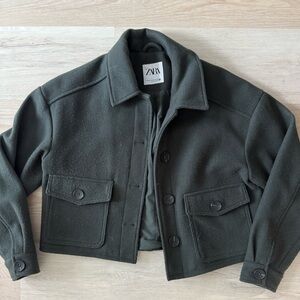 Zara Olive Wool Cropped Coat XS